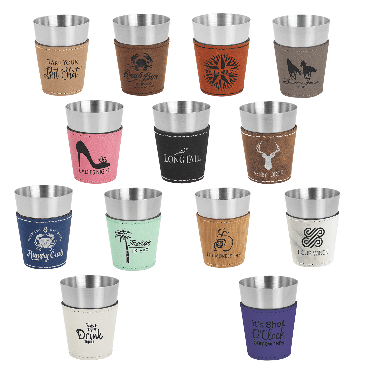 2 oz. Laserable Leatherette & Stainless Steel Shot Glass - Everlasting Etchings, LLC