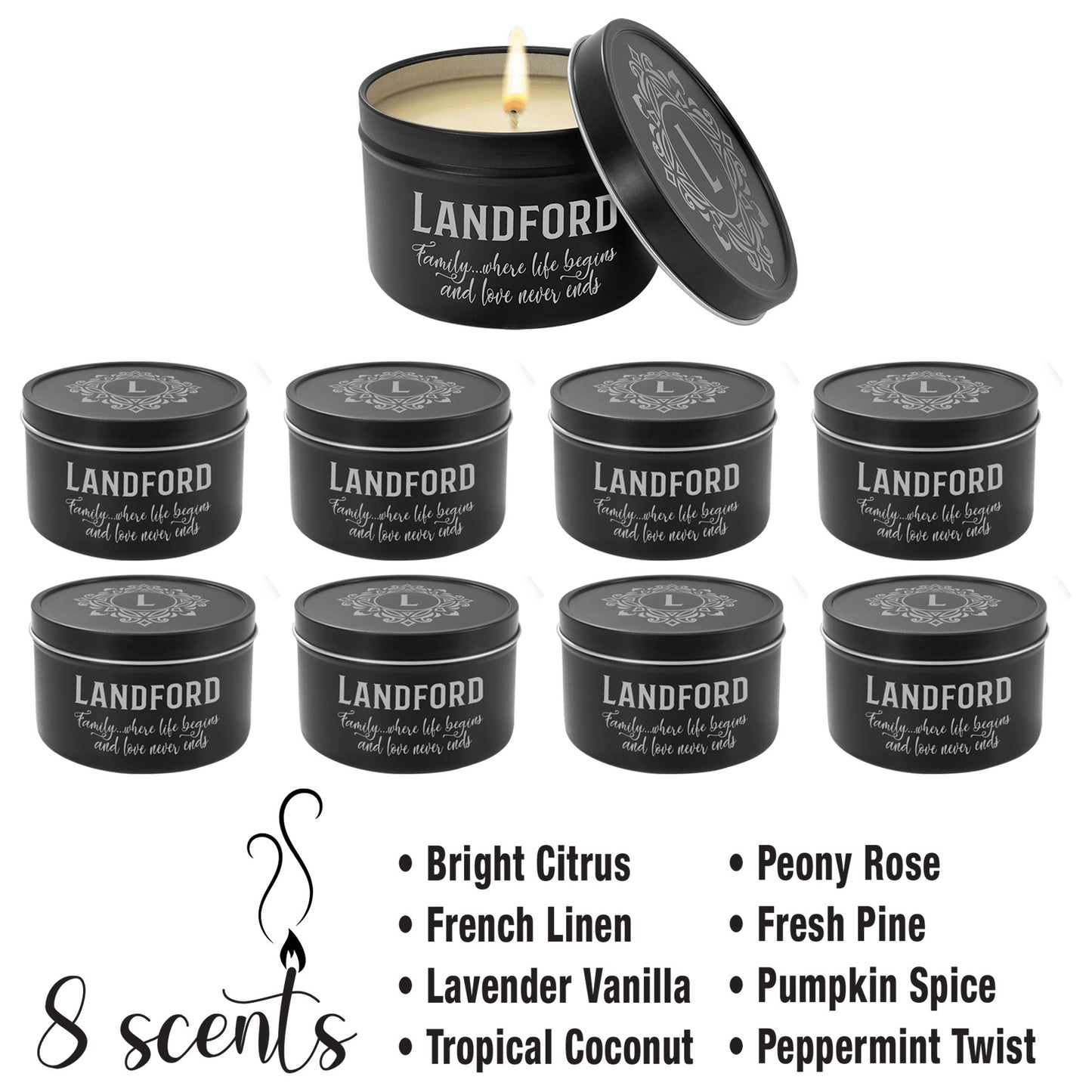 8 oz. Candle in a Black Metal Tin - Everlasting Etchings, LLC