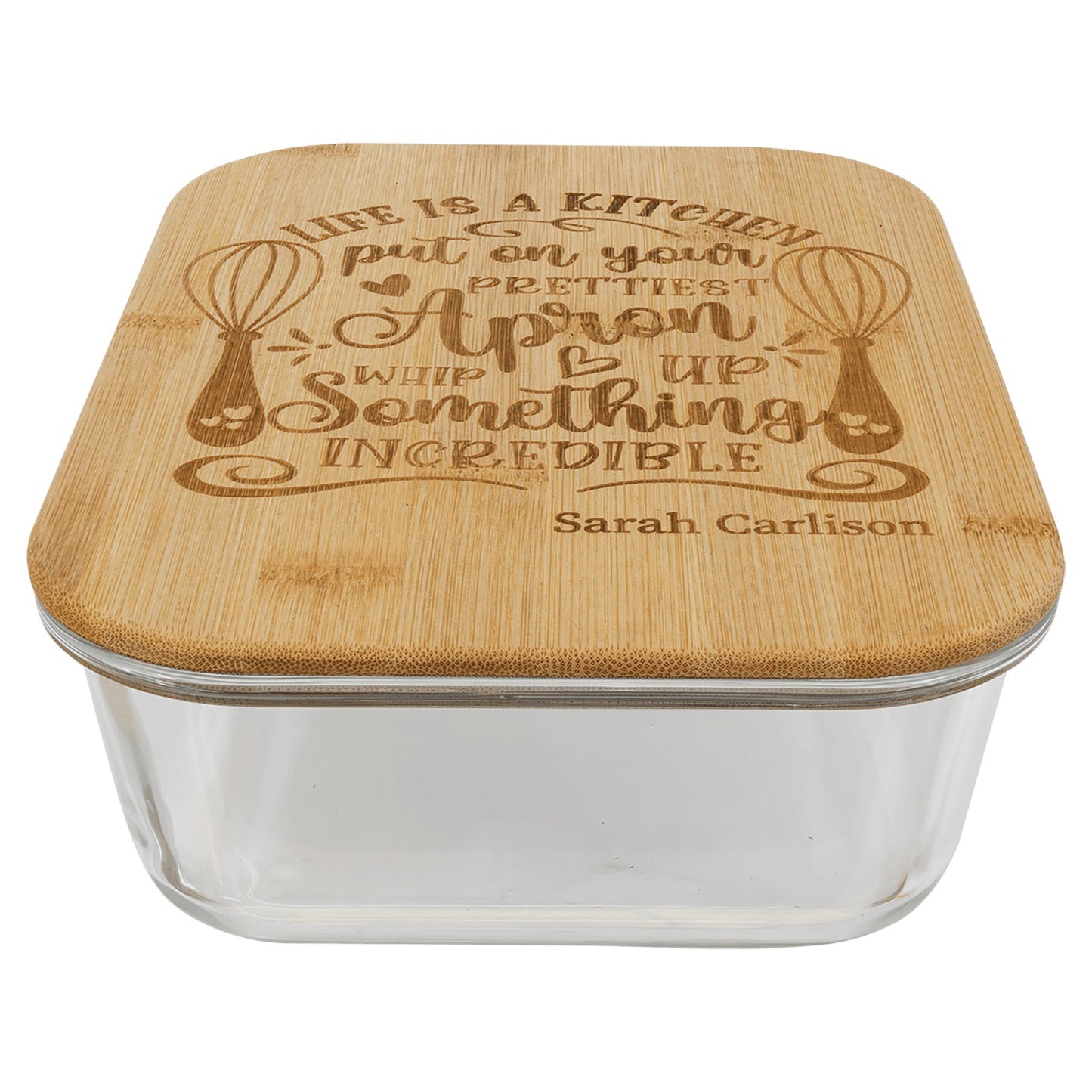 Rectagle Glass Container with Bamboo Lid - Everlasting Etchings, LLC