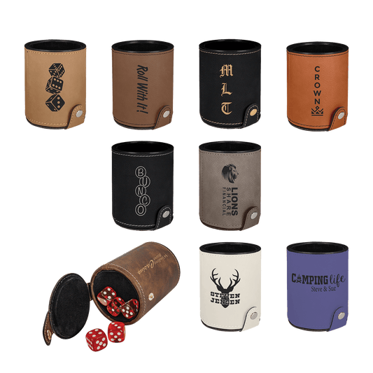 Leatherette Dice Cup with 5 Dice - Everlasting Etchings, LLC