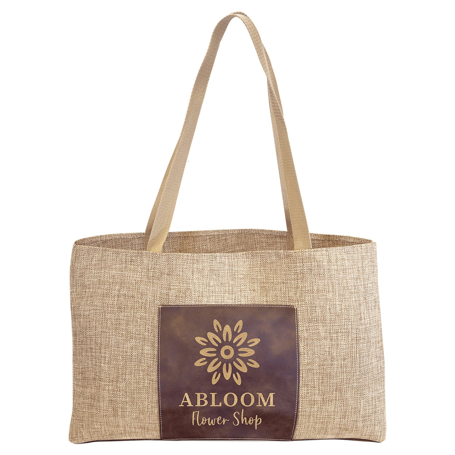 19" x 12" Burlap Bag with 5" Laserable Leatherette Gusset - Everlasting Etchings, LLC