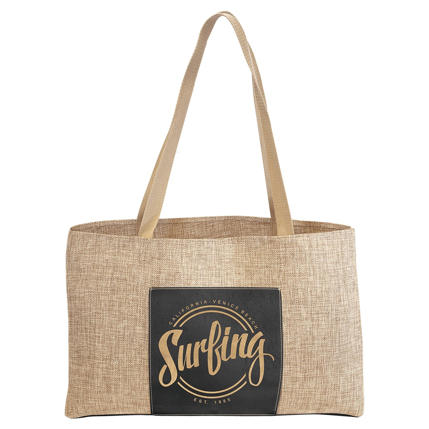 19" x 12" Burlap Bag with 5" Laserable Leatherette Gusset - Everlasting Etchings, LLC