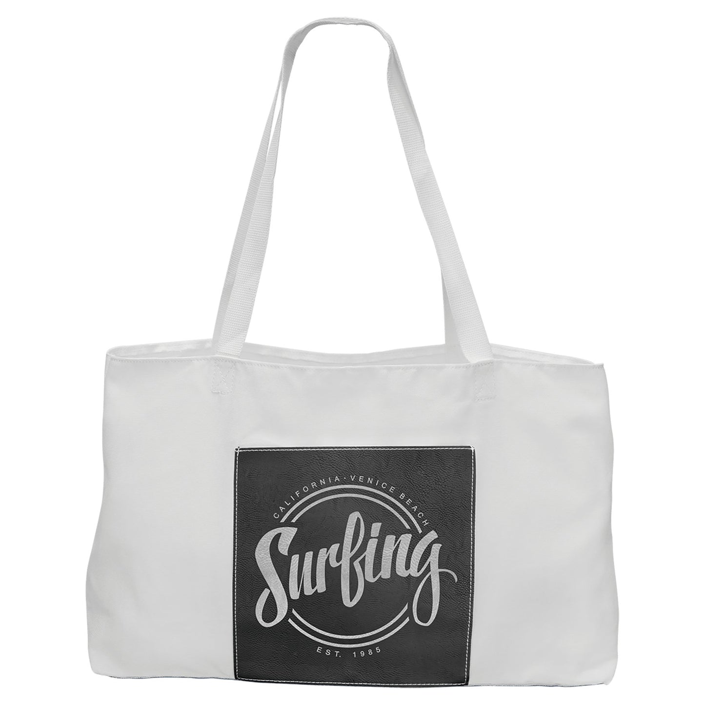 19" x 12" White Bag with 5" Laserable Leatherette Gusset - Everlasting Etchings, LLC