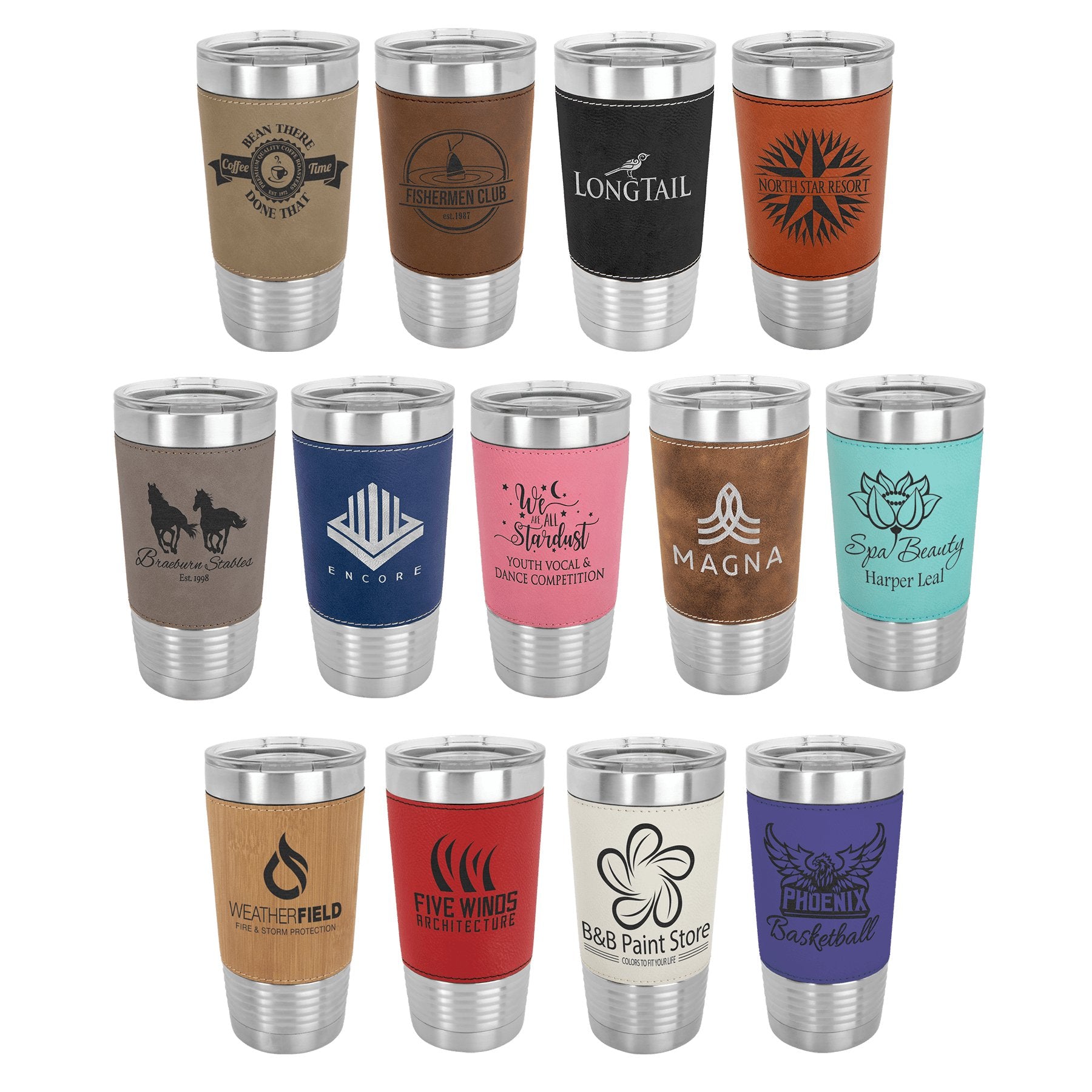 20 oz. Laserable Leatherette Tumbler with Clear Lid - Everlasting Etchings, LLC