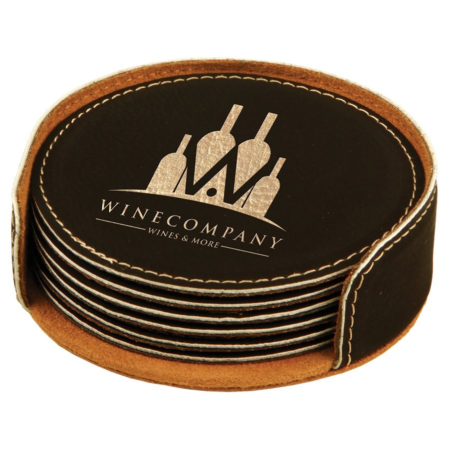 4" Round Laserable Leatherette 6-Coaster Set - Everlasting Etchings, LLC