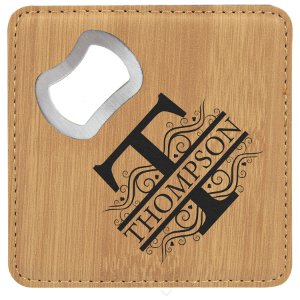 4" x 4" Square Laserable Leatherette Bottle Opener Coaster - Everlasting Etchings, LLC