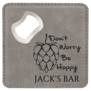 4" x 4" Square Laserable Leatherette Bottle Opener Coaster - Everlasting Etchings, LLC