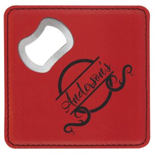 4" x 4" Square Laserable Leatherette Bottle Opener Coaster - Everlasting Etchings, LLC