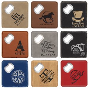 4" x 4" Square Laserable Leatherette Bottle Opener Coaster - Everlasting Etchings, LLC