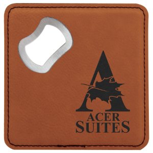 4" x 4" Square Laserable Leatherette Bottle Opener Coaster - Everlasting Etchings, LLC