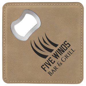 4" x 4" Square Laserable Leatherette Bottle Opener Coaster - Everlasting Etchings, LLC