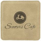 4" x 4" Square Light Brown Laserable Leatherette Coaster - Everlasting Etchings, LLC