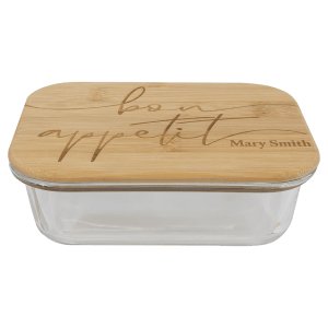 Rectagle Glass Container with Bamboo Lid - Everlasting Etchings, LLC