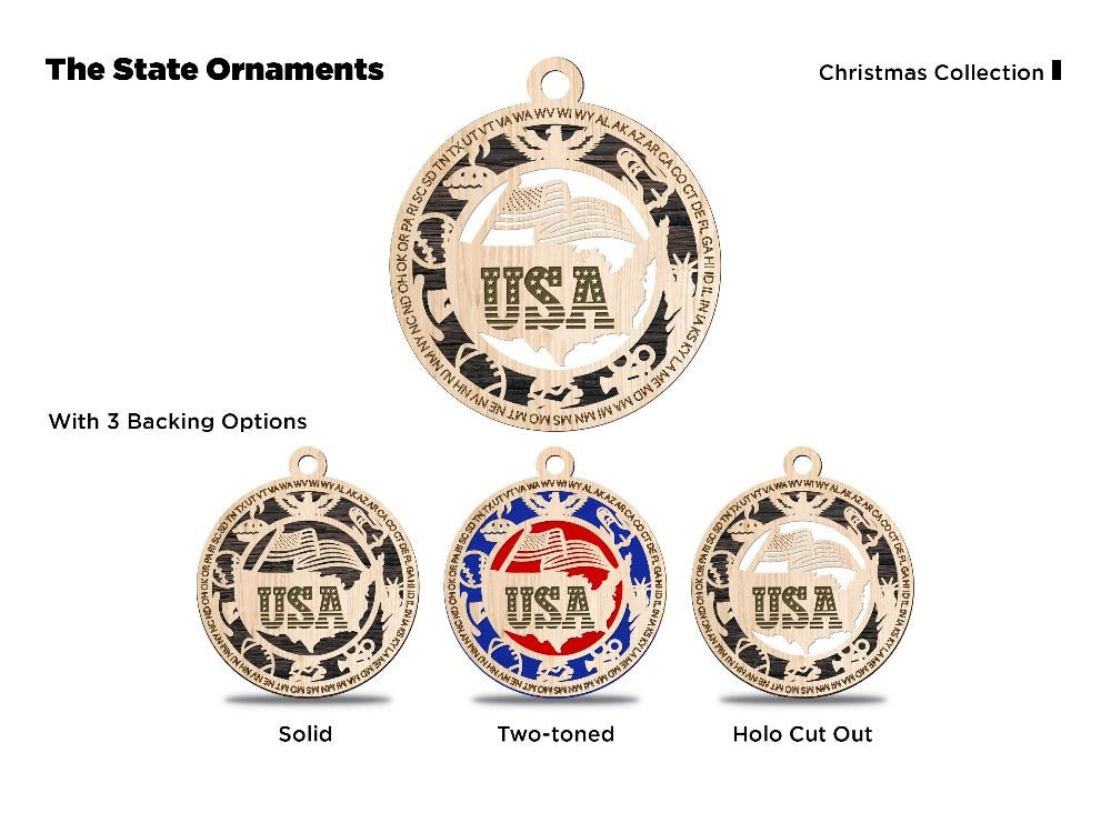 State and USA Ornaments - Everlasting Etchings, LLC